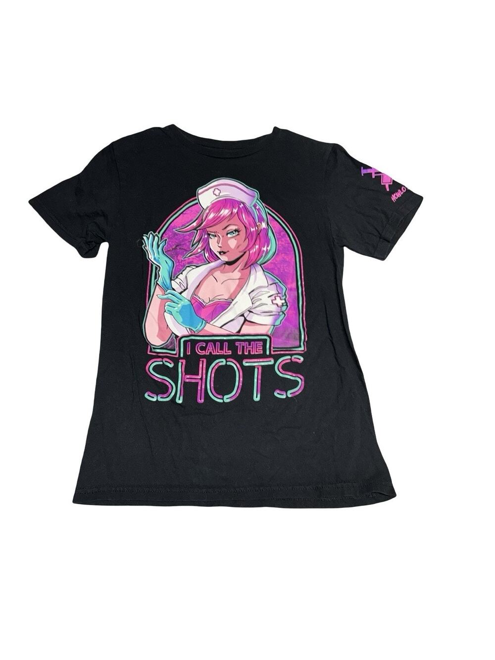 Howl-O-Scream I Call The Shots Nurse Graphic T-Shirt Women’s Small Black Tee